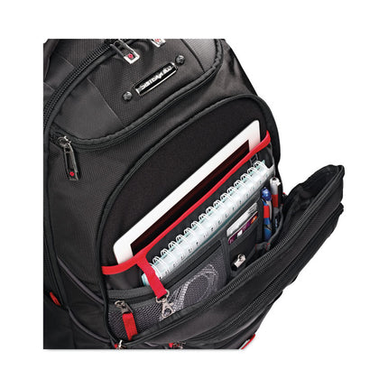 Tectonic PFT Backpack, Fits Devices Up to 17", Ballistic Nylon, 13 x 9 x 19, Black/Red