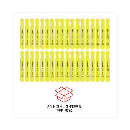 Desk Highlighter Value Pack, Fluorescent Yellow Ink, Chisel Tip, Yellow Barrel, 36/pack