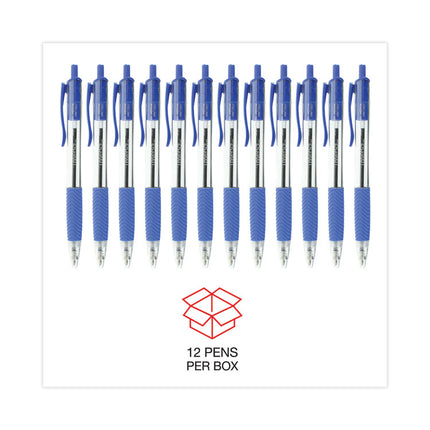 Comfort Grip Ballpoint Pen, Retractable, Medium 1 mm, Blue Ink, Clear/Blue Barrel, Dozen