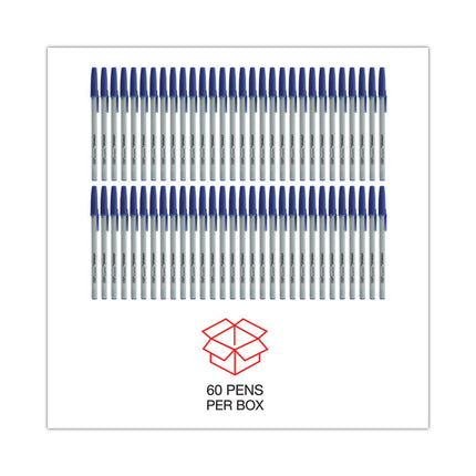 Ballpoint Pen Value Pack, Stick, Medium 1 mm, Blue Ink, Gray/Blue Barrel, 60/Pack