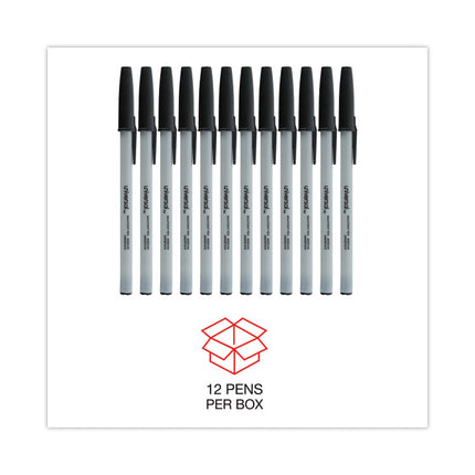 Ballpoint Pen, Stick, Medium 1 mm, Black Ink, Gray/Black Barrel, Dozen