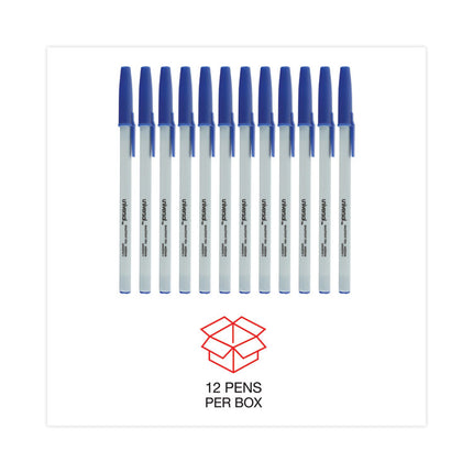 Ballpoint Pen, Stick, Medium 1 mm, Blue Ink, Gray/Blue Barrel, Dozen