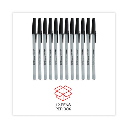 Ballpoint Pen, Stick, Fine 0.7 mm, Black Ink, Gray/Black Barrel, Dozen