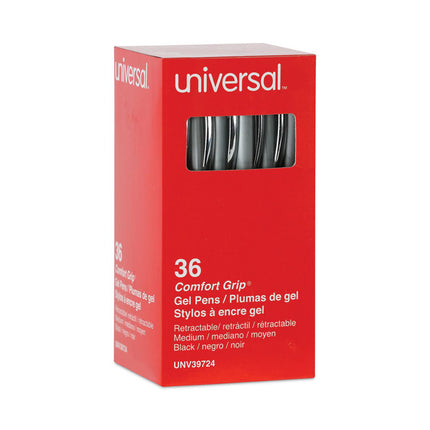 Comfort Grip Gel Pen, Retractable, Medium 0.7 mm, Black Ink, Gray/Black/Silver Barrel, 36/Pack