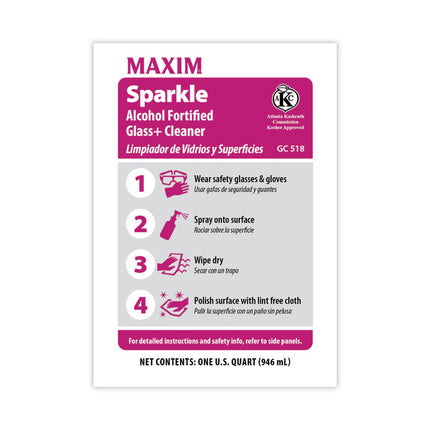 RTU Sparkle Glass Cleaner, Safe-to-Ship, 32 oz Bottle, 6/Carton