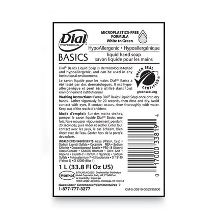 Basics MP Free Liquid Hand Soap Refill, Unscented, 1 L, 8/Carton