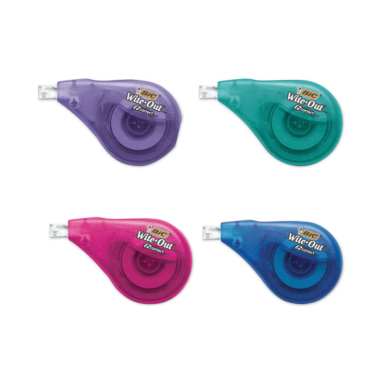 Wite-Out EZ Correct Correction Tape, Non-Refillable, Randomly Assorted Applicator Colors, 0.17" x 400", 4/Pack