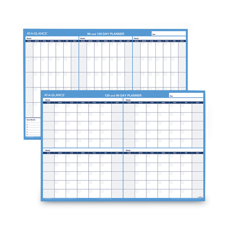 90/120-Day Undated Horizontal Erasable Wall Planner, 36 X 24, White/blue Sheets, Undated