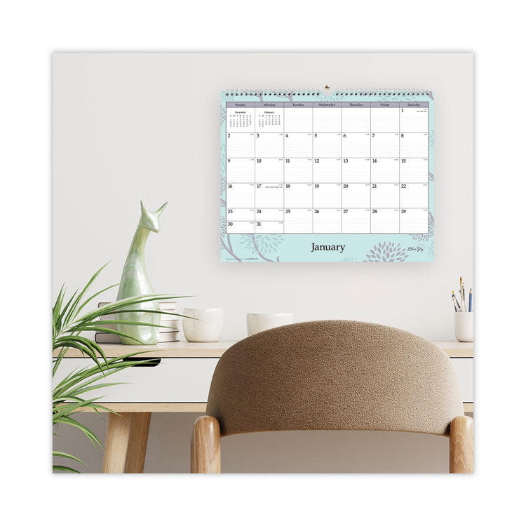 Rue Du Flore Wall Calendar, Floral Artwork, 12 x 15, White/Jade/Lavender Sheets, 12-Month (Jan to Dec): 2025
