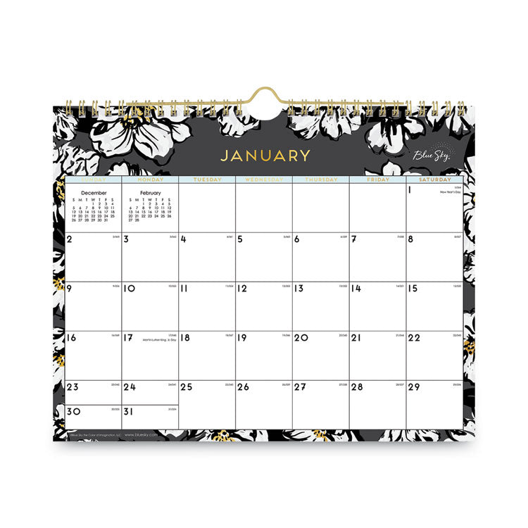 Baccara Dark Wall Calendar, Floral Artwork, 11 x 8.75, White/Black/Gold Sheets, 12-Month (Jan to Dec): 2025