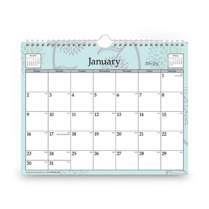 Rue Du Flore Wall Calendar, Floral Artwork, 11 x 8.75, White/Jade/Lavender Sheets, 12-Month (Jan to Dec): 2025