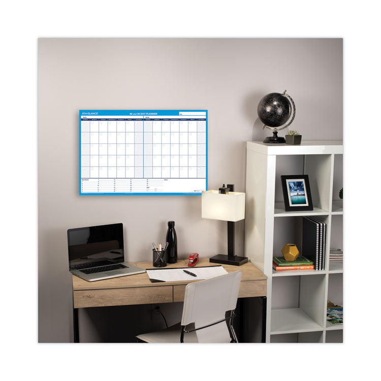 30/60-Day Undated Horizontal Erasable Wall Planner, 36 X 24, White/blue Sheets, Undated