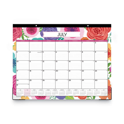 Mahalo Academic Desk Pad, Floral Artwork, 22 x 17, Black Binding, Clear Corners, 12-Month (July to June): 2024 to 2025