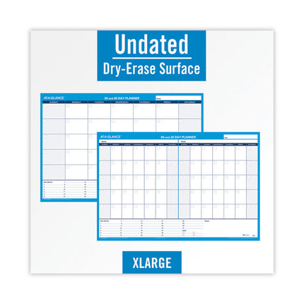 30/60-Day Undated Horizontal Erasable Wall Planner, 36 X 24, White/blue Sheets, Undated