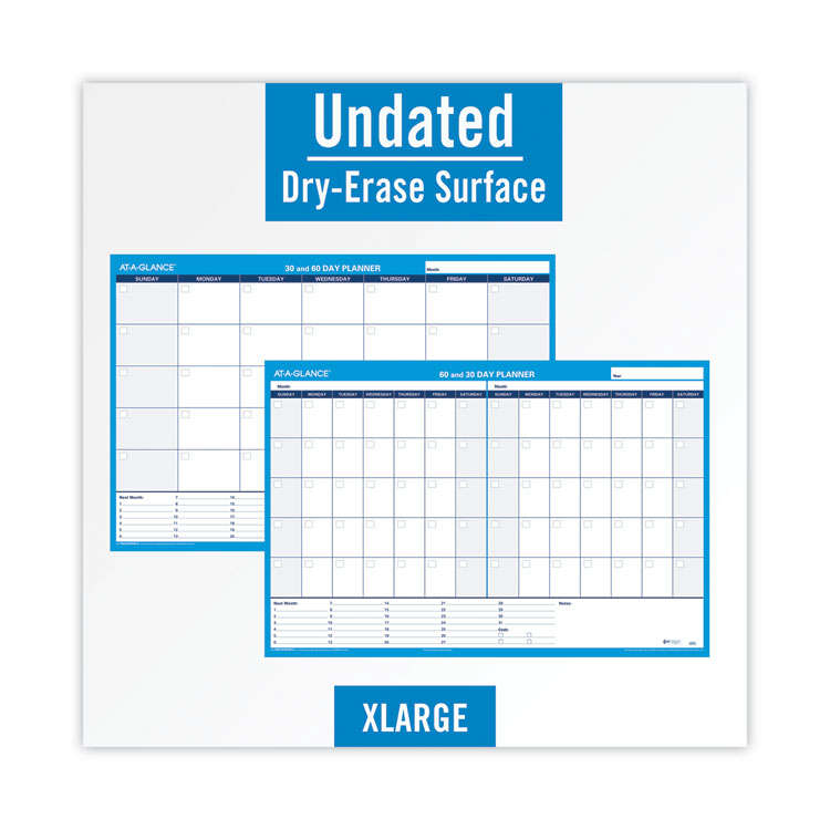 30/60-Day Undated Horizontal Erasable Wall Planner, 36 X 24, White/blue Sheets, Undated