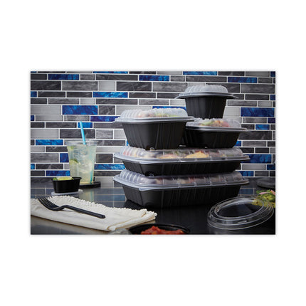 EarthChoice Entree2Go Takeout Container, 3 Compartments, 48 oz, 11.75 x 8.75 x 2.13, Black, Plastic, 200/Carton