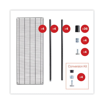 All-Purpose Wire Shelving Starter Kit, Four-Shelf, 60w x 24d x 72h, Black Anthracite Plus