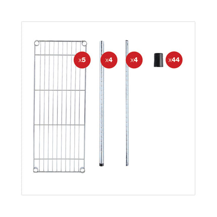 Residential Wire Shelving, Five-Shelf, 36w X 14d X 72h, Silver