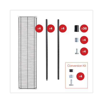 BA Plus Wire Shelving Kit, Four-Shelf, 72w x 18d x 72h, Black Anthracite Plus