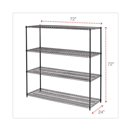BA Plus Wire Shelving Kit, Four-Shelf, 72w x 24d x 72h, Black Anthracite Plus