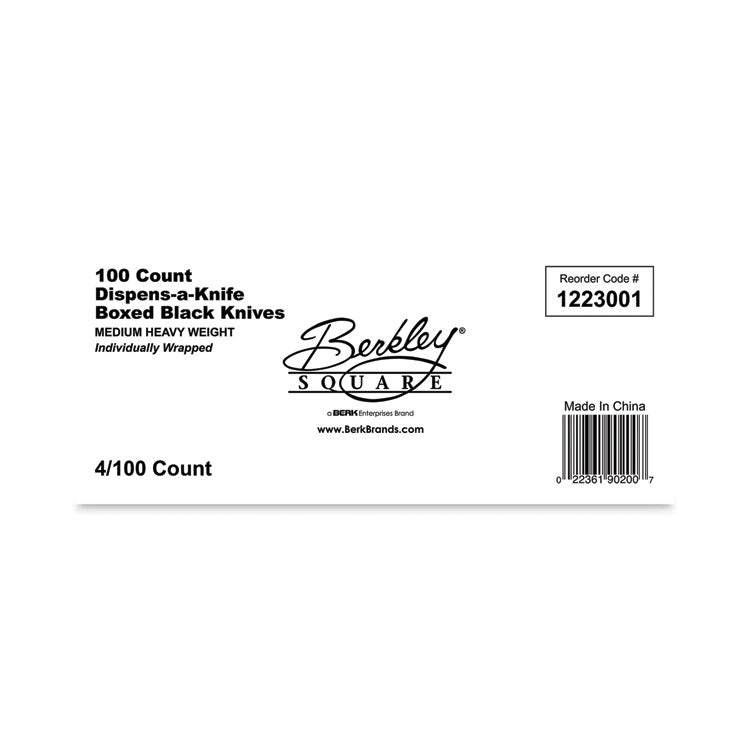 Dispens-a-Knife, Individually Wrapped, Mediumweight Knife, Plastic, Black, 100/Box