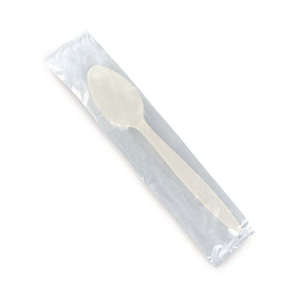 Individually Wrapped Heavyweight PLA Spoons, Plastic, Beige, 500/Carton