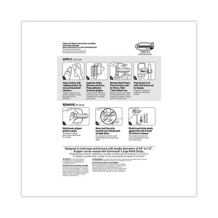 Broom Gripper, 3.12w x 1.85d x 3.34h, White/Gray, 3 Grippers/6 Strips