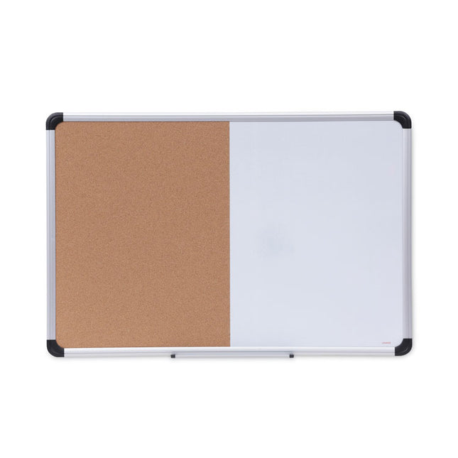Combination Dry Erase/Bulletin Board, 36" x 24", Tan/White Surface, Black/Satin Aluminum Frame
