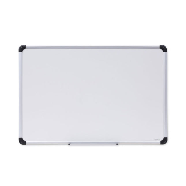 Deluxe Porcelain Magnetic Dry Erase Board, 36" x 24", White Surface, Silver/Black Aluminum Frame
