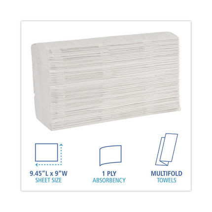 Multifold Paper Towels, 1-Ply, 9 x 9.45, White, 250 Towels/Pack, 16 Packs/Carton