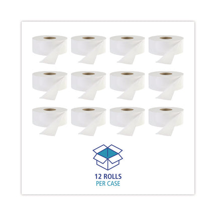 JRT Jr. Bath Tissue, Jumbo, Septic Safe, 1-Ply, White, 3.3" x 2,000 ft, 12/Carton
