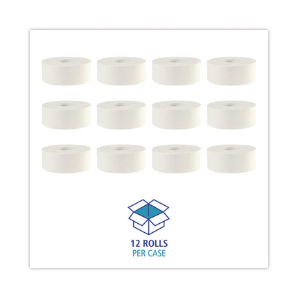 JRT Bath Tissue, Jumbo, Septic Safe, 2-Ply, White, 3.3" x 1,000 ft, 12 Rolls/Carton