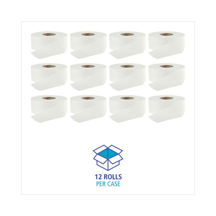 Jumbo Roll Bathroom Tissue, Septic Safe, 2-Ply, White, 3.2" X 525 Ft, 12 Rolls/carton