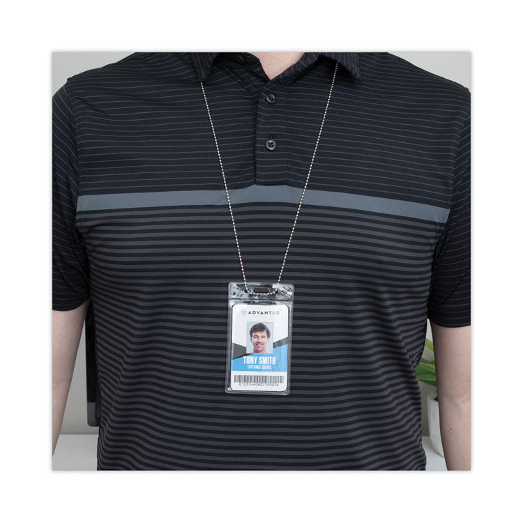 ID Badge Holder Chain, Metal Ball Chain Fastener, 36" Long, Nickel Plated, 100/Box