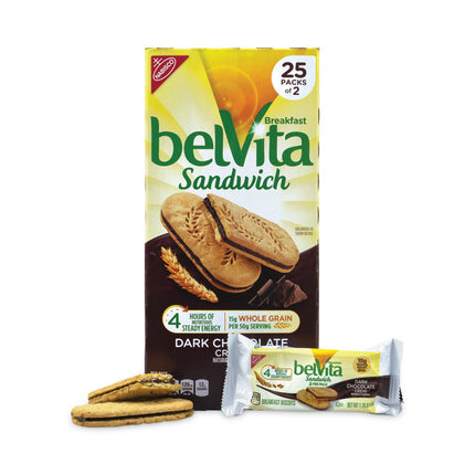 belVita Breakfast Biscuits, Dark Chocolate Creme Breakfast Sandwich, 1.76 oz Pack, 25 Packs/Carton