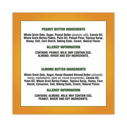 Biscuits, Cinnamon with Almond Butter/Honey with Peanut Butter, 1.35 oz Pouch, 30/Carton