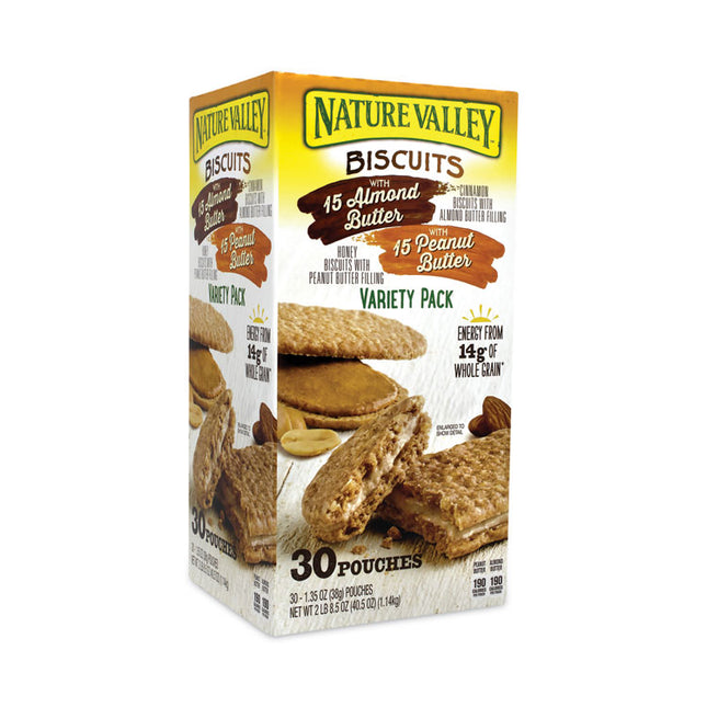 Biscuits, Cinnamon with Almond Butter/Honey with Peanut Butter, 1.35 oz Pouch, 30/Carton