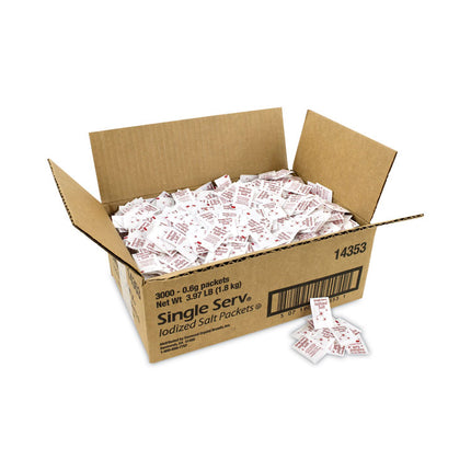 Iodized Salt Packet, 0.6 g Packet, 3,000/Carton