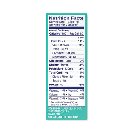 Oven Roasted Sea Salt Almonds, 0.6 oz Bag, 7 Bags/Box, 6 Box/Carton