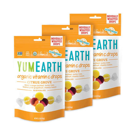 Organic Vitamin C Citrus Grove Drops, 3.3 oz Bag, Assorted Flavors, 3/Pack