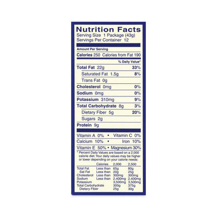 Whole Natural Almonds, 1.5 oz Bag, 12 Bags/Carton