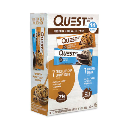 Protein Bar Value Pack, Chocolate Chip Cookie Dough, Cookies and Cream, 2.12 oz Bar, 14/Carton