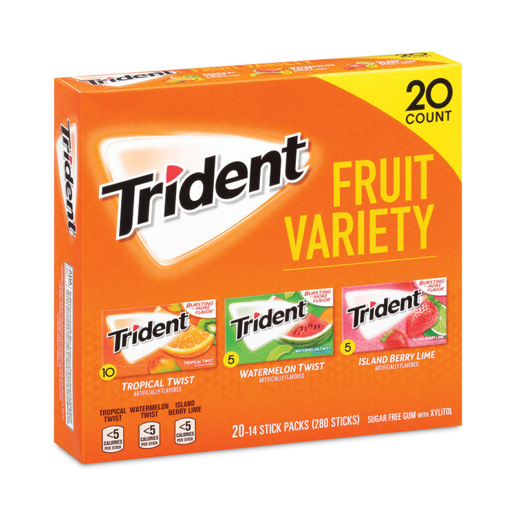 Sugar-Free Gum, Fruit Variety, 14 Pieces/Pack, 20 Packs/Carton