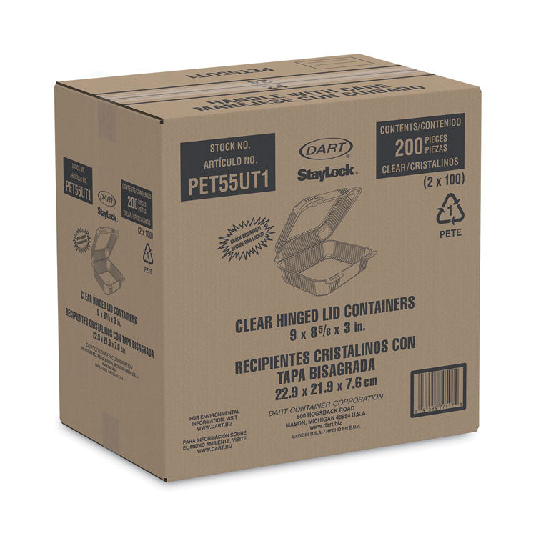 StayLock Clear Hinged Lid Containers, 8.6 x 9 x 3, Clear, Plastic, 200/Carton