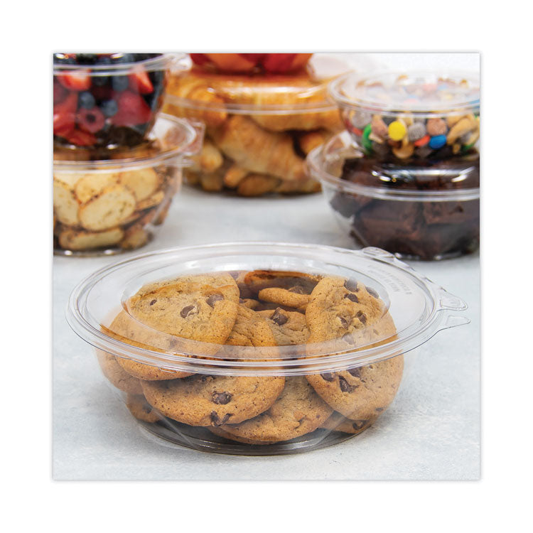 Tamper-Resistant, Tamper-Evident Bowls with Flat Lid, 48 oz, 8.9" Diameter x 2.8" h, Clear, Plastic, 100/Carton