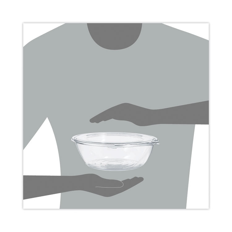 Tamper-Resistant, Tamper-Evident Bowls with Flat Lid, 48 oz, 8.9" Diameter x 2.8" h, Clear, Plastic, 100/Carton