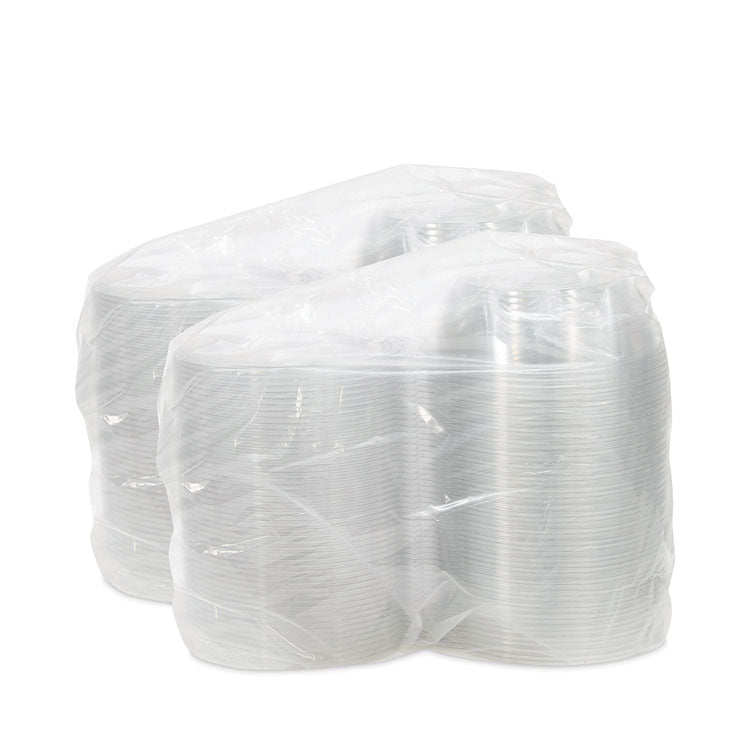 Tamper-Resistant, Tamper-Evident Bowls with Flat Lid, 48 oz, 8.9" Diameter x 2.8" h, Clear, Plastic, 100/Carton