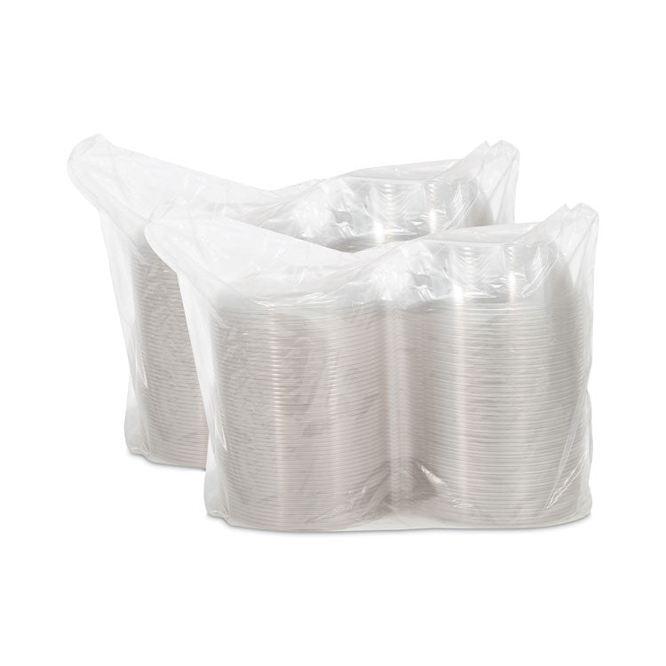 Tamper-Resistant, Tamper-Evident Bowls with Dome Lid, 48 oz, 8.9" Diameter x 3.4" h, Clear, Plastic, 100/Carton