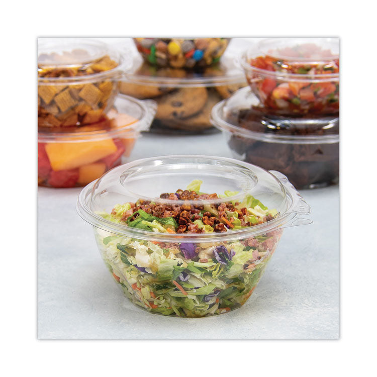 Tamper-Resistant, Tamper-Evident Bowls with Dome Lid, 32 oz, 7" Diameter x 3.4" h, Clear, Plastic, 150/Carton