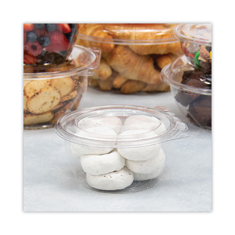Tamper-Resistant, Tamper-Evident Bowls with Flat Lid, 16 oz, 5.5" Diameter x 2.7" h, Clear, Plastic, 240/Carton